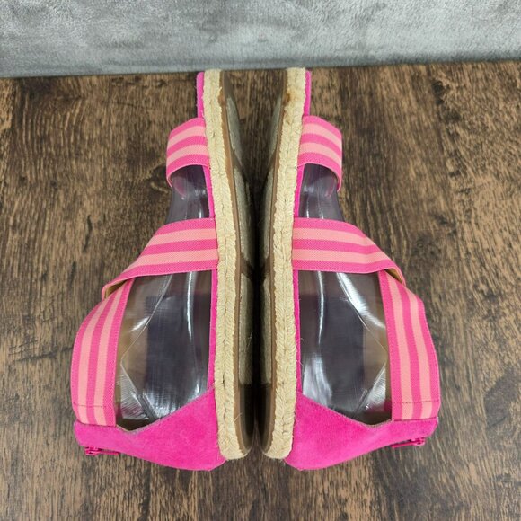 Talbots Illyssa Espadrille Flats Sandals 10 M Pink Tan Open Toe Striped Colorful - Picture 10 of 14